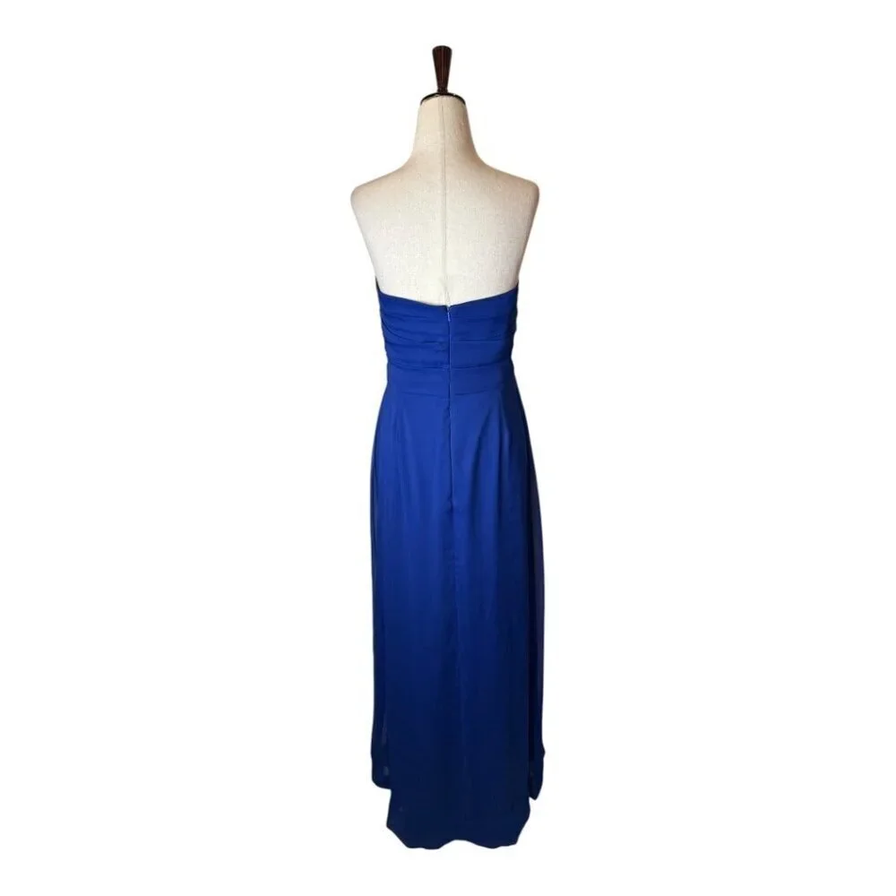Lela Rose Dress‎ Women XS Royal Blue Crinkle Chiffon Strapless Bridesmaid Gown - Picture 2 of 8